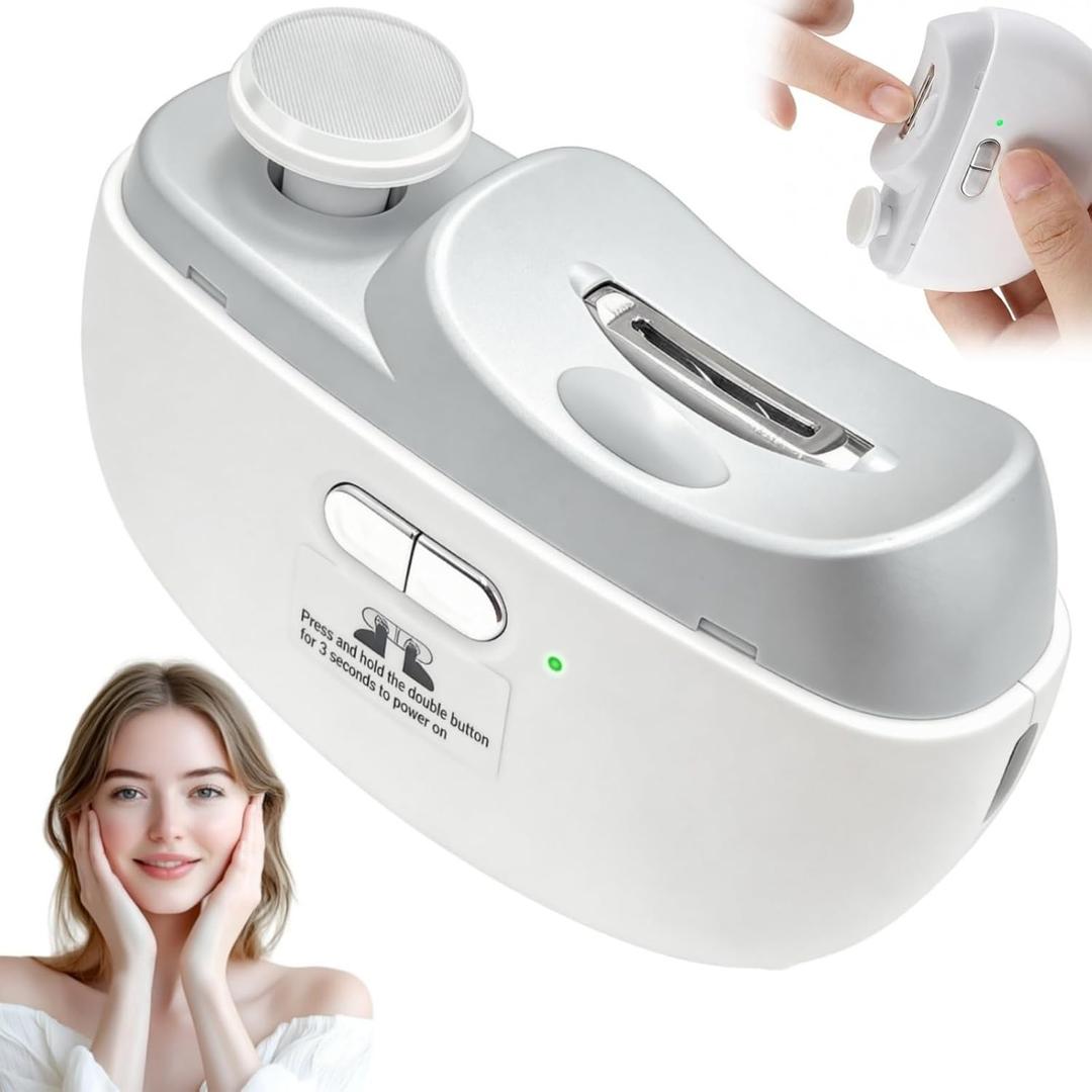 Automatic Electric Nail Clipper for Adults Seniors, 2-Speed Adjustable Smart Auto Nail Clipper Trimmer with Polisher & LED Light, Strong Power USB Rechargeable Toenail Fingernail Nail Cutter White