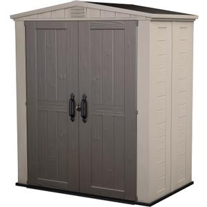 Keter Factor 6x3 Outdoor Storage Shed Kit-Perfect to Store Patio Furniture, Garden Tools Bike Accessories, Beach Chairs and Push Lawn Mower, Taupe & Brown