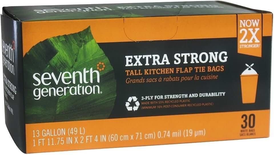 Seventh Generation, Tall Kitchen Trash Bags 13 Gal, 30 Count, 6 Pack
