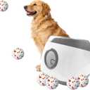 Automatic Dog Ball Launcher with 6pcs 2.5Inch ETPU Balls, White, Adjustable Distance 20-45ft, USB Rechargeable, Interactive Pet Toy-Blue (Grey-XL)