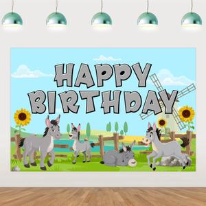 Donkey Birthday Party Decorations, Donkey Theme Happy Birthday Backdrop Banner 5x3 ft Farm Animal Themed Vinyl Photography Background for Farm Animal Zoo Themed Birthday Baby Shower Party