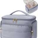 WANDF Travel Toiletry Bag for Women, Wide-open Large Makeup Bag with Handle, Puffy Makeup Organizer for Toiletries, Cosmetics, Accessories, Essentials (Slate Blue)