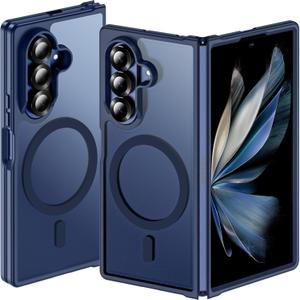 Hensinple for Samsung Galaxy Z Fold 7 Case Magnetic,Z Fold 7 Case [Compatible with MagSafe] Translucent Matte Military Grade Drop Proof Protection Shockproof Hard PC Rugged Phone Cover(Blue)