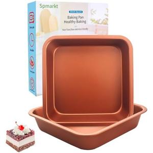 Spmarkt 2-Pack 8 inch Square Cake Pan, 8x8 Baking Pan, Cornbread Square Baking Pan, Nonstick Carbon Steel Square Brownie Pan, BPA Free, Easy to Clean — Champagne Gold