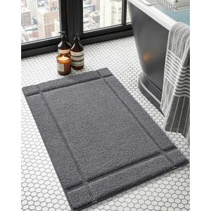 Color&Geometry Ultra Soft Bathroom Rug Non Slip with Rubber Backing, Absorbent Washable Bath Mat, Quick Dry, Premium Microfiber Plush Mat for Bathtub and Shower Floor,Dark Grey,16"x24"
