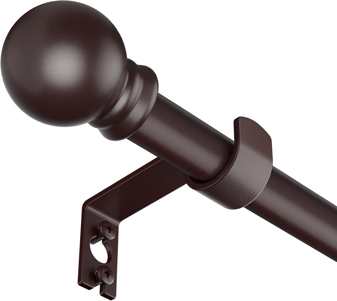 Curtain Rods for Window 32 and 48, Brown 5/8 inch Splicing Single Window Curtain Rod Set with Brackets