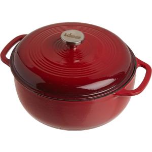 Lodge 6 Quart Enameled Cast Iron Dutch Oven with Lid  Dual Handles  Oven Safe up to 500 F or on Stovetop - Use to Marinate, Cook, Bake, Refrigerate and Serve  Island Spice Red