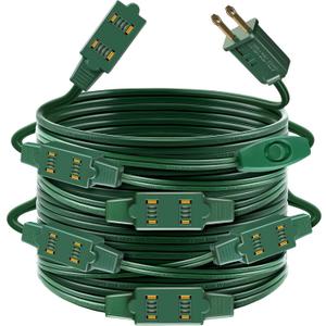 Enhon 1 Pcs 26 Ft 18 Outlet Green Christmas Extension Cord with Outlet and Switch, Xmas Tree Lights Extension Cord with Safety Fuse Male Plug for Home Office Holiday Outdoor Inflatables Decorations