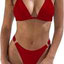 Women's Two Piece Triangle Bikini Set High Cut Cheeky Thong Swimsuit Sexy Halter String Bathing Suits Red (Red, S)