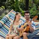 Lazy Daze Hammocks 2 Person Portable Hammock with 12FT Stand for Outside, 10.5FT Quilted Double Hammock with Spreader Bar and Detachable Pillow, 450lbs Capacity for Outdoor Patio, Beach Stripes