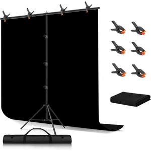 Black Screen Backdrop with Stand Kit, BEIYANG 5 X 6.5 Ft Portable Backdrop Stand Kit with Carrying Bag and 6 Clamps for Photo Shooting, Product Portrait, Video conferences and interviews