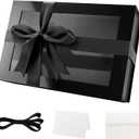 Large Black Gift Box with Window, 13.5x9x4.1 Inches Clear Gift Box for Present Contains Ribbon, Card, Groomsman Proposal Box with Magnetic Lid (Glossy Black)