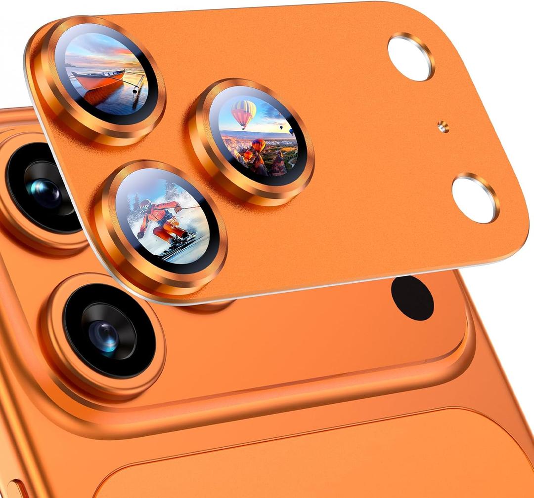 Uyiton Compatible with iPhone 17 Pro Max Camera Lens Protector - [Not Easy to Break][Strong Adsorption][Case-Friendly] Metal Tempered Glass Rear Camera Screen Cover - Cosmic Orange