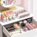 DILIBRA 16 Pcs Clear Extendable Drawer Organizer, Adjustable Drawer Storage 3-Size Desk Drawer Organizer, Plastic Non-Slip Storage Bins for Makeup, Cosmetic, Jewelries, Utensils, Stationery, Dressers