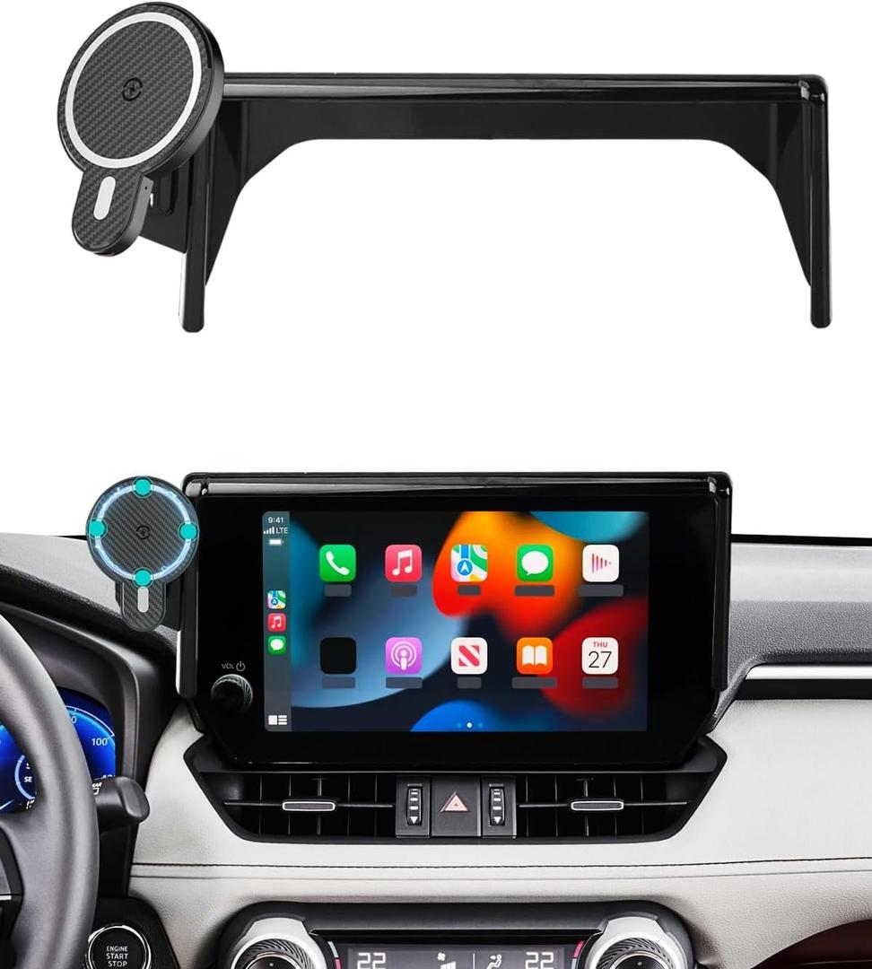 PZK Car Phone Holder for Toyota RAV4 2019-2025 Hybrid LE/XLE/Premium Accessories 7/8-Inch Screen Magnetic 15W Fast Wireless Charger Car Phone Mount 360° Rotation Not Affect Vent (Not Fit 9/10.5 inch)