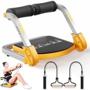 Ab Trainer/Crunch Machine, Ab Workout Equipment, 4 Adjustable Resistance, Sit Up Machine for Stomach Workout, 350 LBS Weight Capacity, Automatic Rebound, Ab Core Machine,Fitness Equipment for Home (Black & Orange)