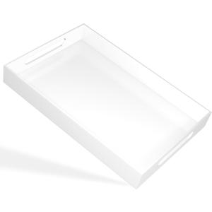 White Tray 2012" with Cut Handles - Spill Proof Decorative Tray is an Ideal Countertop Organizer for Living Rooms, Ottoman Coffee Tables, Offices, Kitchens & Serving Guests