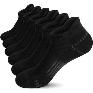 Airacker Ankle Athletic Running Socks Cushioned Breathable Low Cut Sports Tab Socks for Men and Women (6 Pairs) (9-12, Light Black)