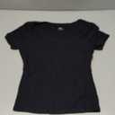 YEOREO Womens Tops Short Sleeve Going Out T Shirts Scoop Neck Slim Fit Double Lined Pattiy Crop Tops (Small, Black)