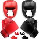 14 Pcs Boxing Set Boxing Equipment Set for Beginners Including 2 Pair of 6 oz Boxing Gloves Headgear Helmet Hand Wraps Mouth Guards Gifts for Kids Beginners Training Equipment (Black & Red)