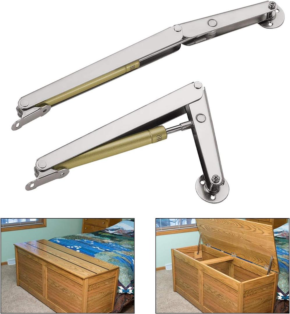 YUMORE Gas Struts 100N/22LB Heavy Duty Support Hinges Automatic Slow Lowering Safety Pneumatic for Cabinets Wooden Box Toy Chest
