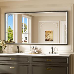 Keonjinn 72" x 36" Black Framed Bathroom Mirrors for Over Sink, Aluminum
