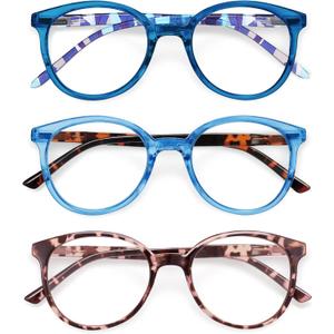 IBOANN Chic & Comfy Blue Light Glasses for Women - 3-Pack Round Frames, Screen-Ready Style with UV Protection Coating Blue Leopard & Blue Leopard Mix & Leopard, Clear