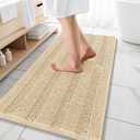 OLANLY Thick Bathroom Rugs 47x20, Extra Soft Absorbent Chenille Striped Bath Rugs, Rubber Backing, Machine Wash Dry, Bath Mats for Bathroom Floor, Tub and Shower, Home Decor Accessories, Beige