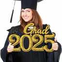 Graduation Party Decorations for Class of 2025 - Gold Grad 2025 Wood Sign Photo Prop for Class of 2025 College High School Graduation Party Supplies