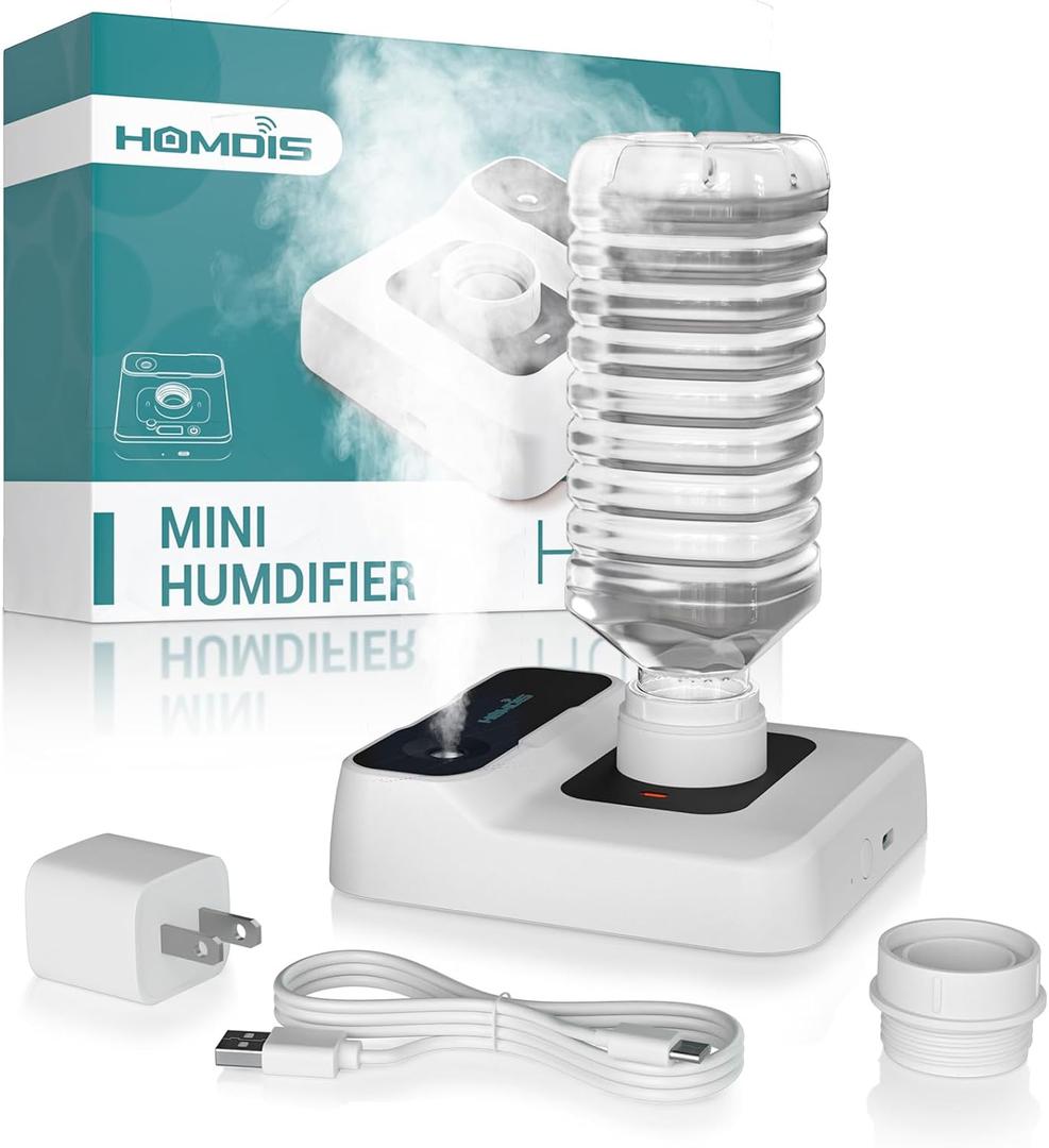 Travel Humidifier, Portable Small Humidifier for Plants, Bedroom, Office, Hotel or Car, 5000mAh Battery Operated Mini Cool Mist Humidifiers, Quiet 23dB, Auto-off, Night Light & BPA-Free, White