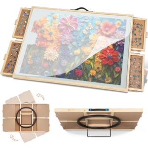 1500 Pieces Tilting & Rotating Puzzle Board, 34.25"  25.2", Portable Jigsaw Puzzle Table for Adults with 4 Drawers & Protective Cover, Ideal Gift for Mum (Medium(1500pc))