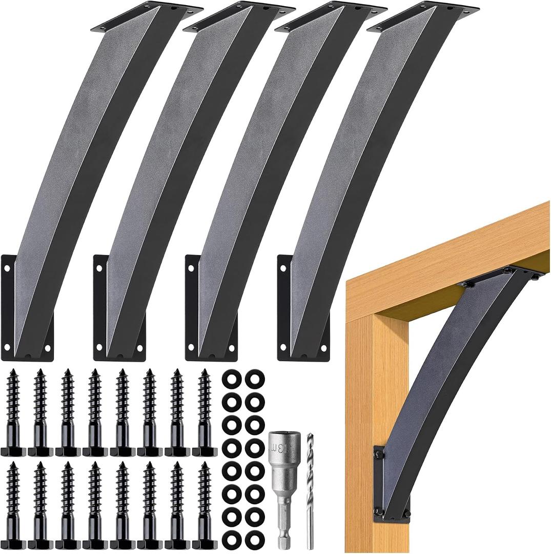 AECXM Heavy Duty 2''x4'' (Actual: 1.5''x3.2'') Arc 45 Angle Support Brackets, for gazebos, Decks, porches, Log Cabins and Other Wood Frame Degree Angle Pergola (4-Bracket)