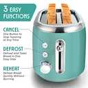 MELLERHOME Retro Toaster 2 Slice, 7 Browning Levels, 3 Functions (Reheat, Defrost, Cancel), Removable Crumb Tray, Under Base Cord Storage, Turquoise