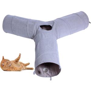3 Way Collapsible Cat Play Tube Toys with Plush Ball, Indoor Play Tunnel for Puppy, Kitty, Kitten, Rabbit