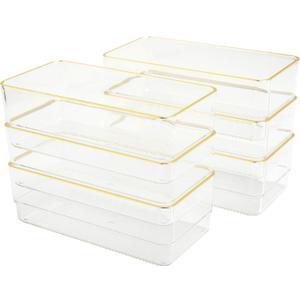 Martha Stewart Kerry Plastic Stackable Office Desk Drawer Organizers, 6" x 3", 6 Pack, with Gold Trim