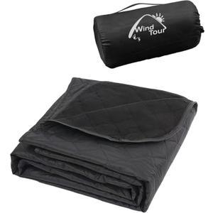 Wind Tour Warm Polar Fleece Blanket Picnic Outdoor & Beach, Machine Washable Camping Quilt for Cold Weather, Adventure, Sleeping, Backpacking (Black)