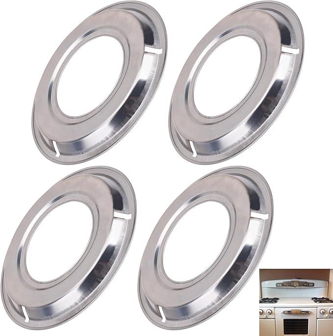 4 Pack 5303131115, 540T014P01, RGP 300 Round Range Gas Stove Drip Pans Replacement Part Compatible With Frigidaire Tappan Range Stove Gas -Diameter 8.25”, Center hole 4.0”