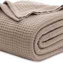 Bedsure 100% Cotton Blanket King Size for Bed - Breathable and Soft, Waffle Weave Blanket for Summer Spring, Tan, 104x90 inches