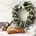 WILLBOND 3 Pieces 29.5 Feet Christmas Wooden Bead Garland Vintage Christmas Tree Bead Garland Round Wreath for Holiday Decorations(Beige)