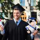 Chalyna 10 Inch Graduation Season Cow Plush Stuffed Animal Cow with Hat, Diploma and Sash, Graduation Gift Decoration for Friend Relatives Party (Blue)