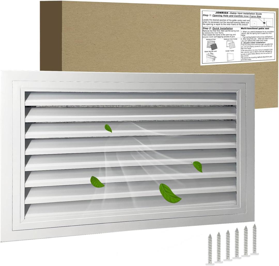 24"*16" Gable Vent,Aluminum Alloy Wall Vent Shed Vents,with Removable Strainer and 180 Degree Opening Angle.Ideal for Attic,Shed,Garage,Play House,Coop.[Inside Dimensions:22"w X 14"h]-White 1 Pack