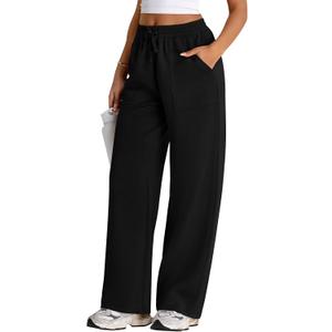 PRETTYGARDEN Womens Wide Leg Sweatpants High Waisted Baggy Lounge Sweat Pants Drawstring Athletic Flared Joggers with Pockets (Black, S)