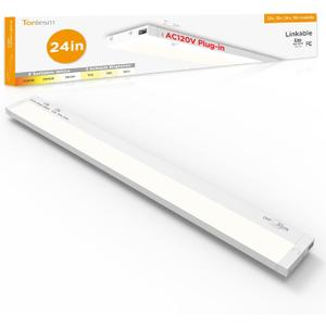 Under Cabinet Lighting Plug in,14W 120V 3 Color 3000K/4000K/5000K,3 Brightness,Super Bright,Ultra Thin Under Counter Lights for Kitchen,Linkable LED Cabinet Light(24inch,White,1Pack)