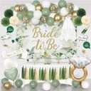 Bridal Shower Decorations, Sage Green Bachelorette Party Decorations Bride to Be Banner Backdrop Sash Veil Confetti Foil Balloons Tassel Paper Pom Poms Photo Props for Engagement Wedding Party Favors (Gold and Green)