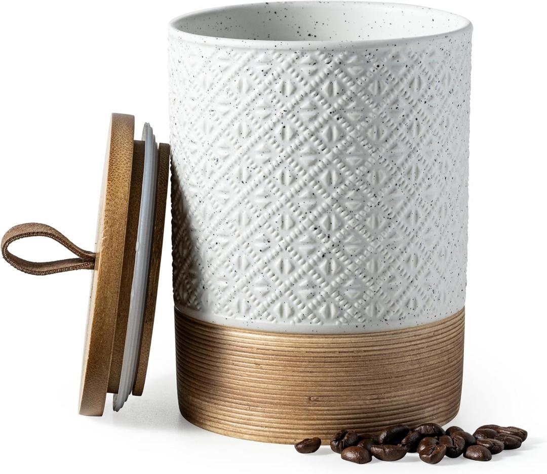 Miamolo Large Coffee Containers with Lids, Ceramic Coffee Canister Kitchen Food Storage Cookie Jars with Airtight Lid for Spice Sugar Tea Candy, Stackable Decorative Jars for Counter - White 28 fl.oz