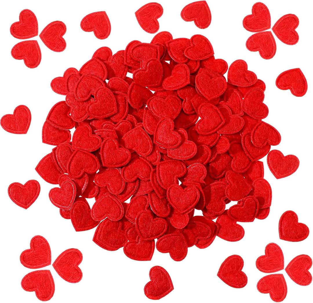 600 Pcs Valentines Felt Hearts Decoration 0.67 Inch Mini Heart Shapes Decorative Confetti Bulk Felt Stickers Colorful Craft Cute Small for DIY Crafts Wedding Decor(Red)
