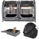Mispace Portable Twin Compartment Show House Cat Cage/Condo - Easy to Fold & Carry Kennel - Comfy Puppy Home & Dog Travel Crate with Carry Bag/Two Hammocks/Mats and Collapsible Litter Box (Black & White)