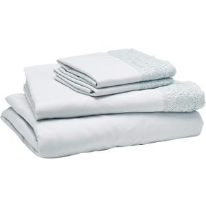 Modern Threads 4 Piece Microfiber Sheet Set Soft Cooling Bed Sheets with Crochet Lace Deep Pocket, Wrinkle Free, Breathable, Hotel Luxury Bedding, Pale Aqua, Queen