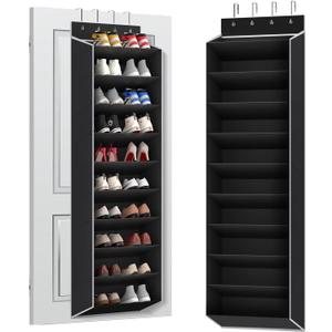 REGELETO 10 Tiers Large Size Over the Door Shoe Organizer Storage, Hanging Shoe Rack for Door with Deep Pockets, Fit 20 Pairs Shoe Organizer Holder for Sneakers and Boots (Black)