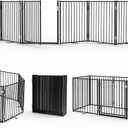 No Pawblems Free Standing Dog Gate with Door, 30'' Tall Foldable Dog Fence for Indoor & Outdoor, Up to 208 Inch Extra Wide Puppy Gate for Stairs, Hallways, Doorways, Deck, Yard (Black, 8 Panels)
